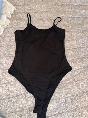 Classic Black Ribbed Spaghetti-Strap Bodysuit